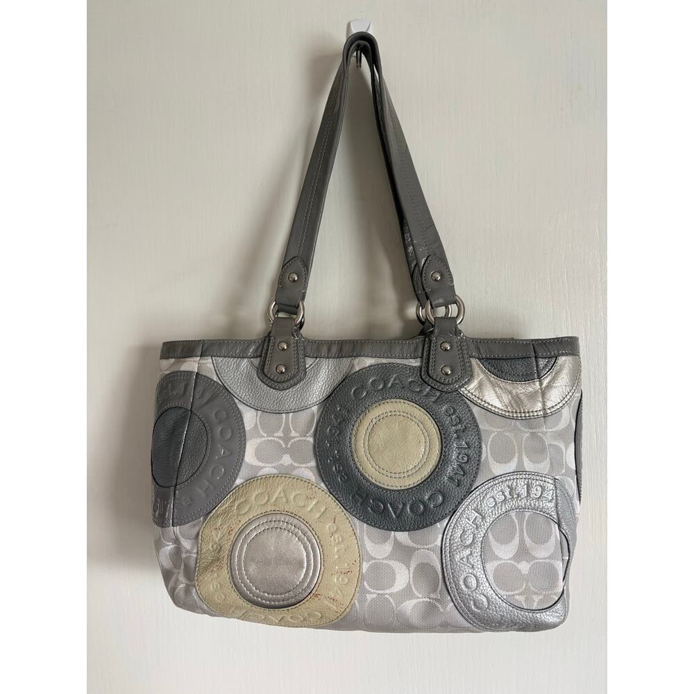 Y2k Coach Madison Mia Circle Patchwork Tote Shoulder Bag Silver Gray Vintage - Picture 2 of 9